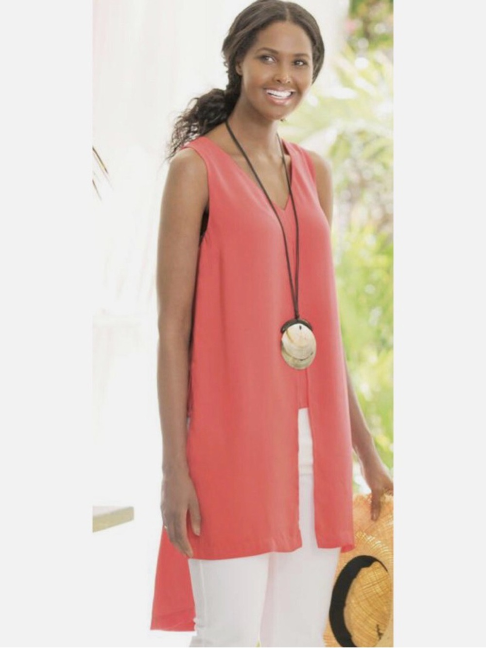 Soft Surroundings Amadora Coral Sleeveless V-Neck Tunic Top